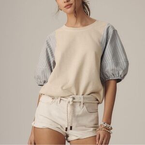 Pilcro Cream and Blue Puff Sleeve Top